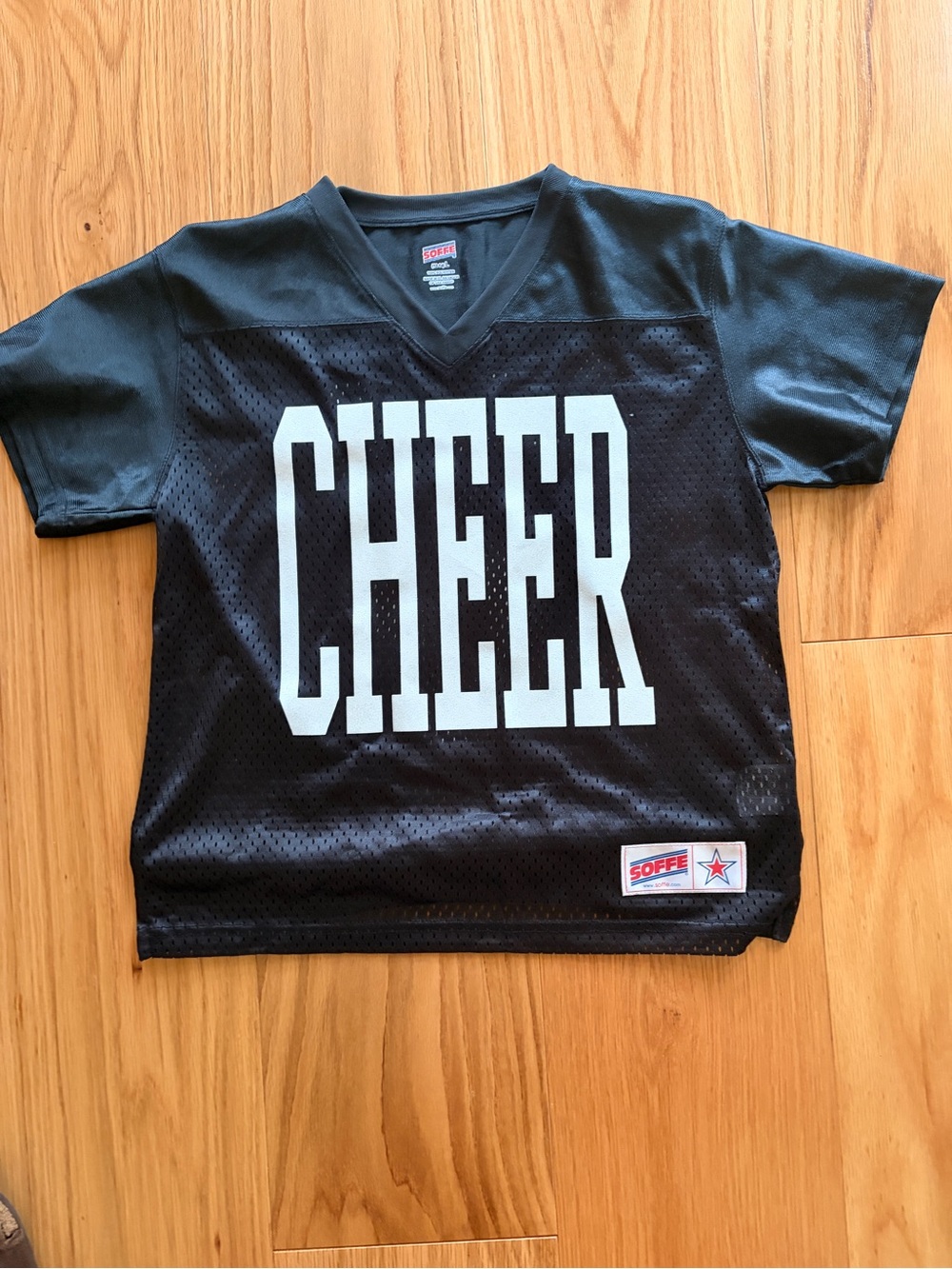 Soffe Kids Black Mesh CHEER Tee with White Lettering